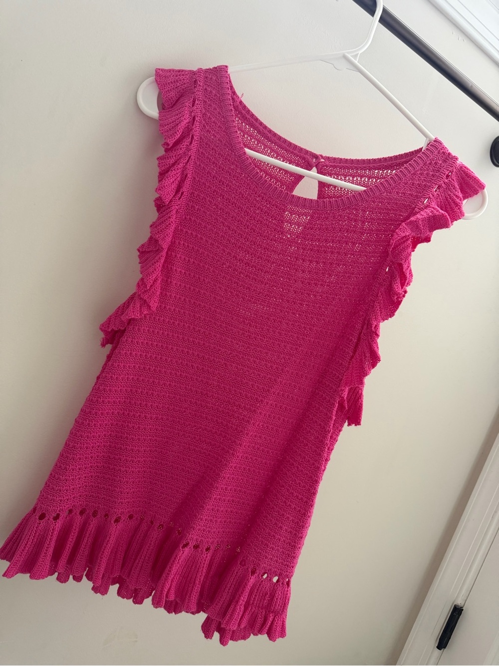 Bright Fuchsia Crochet Ruffle Tank